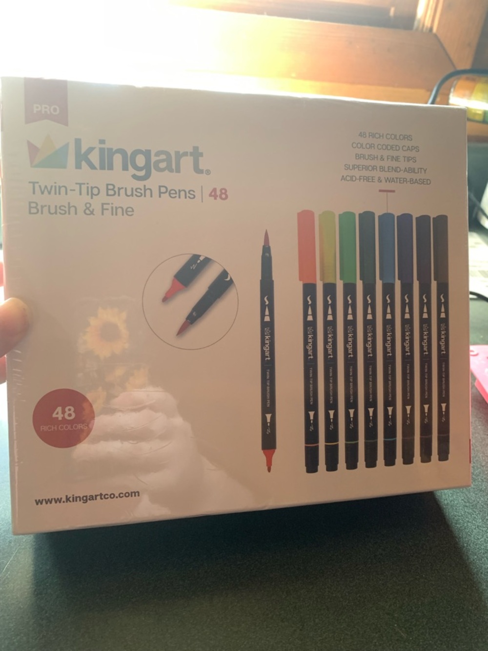 T.J.Maxx Kingart Twin-Tip Brush Pens - Black, Red, Green, Blue, Tan, Yellow